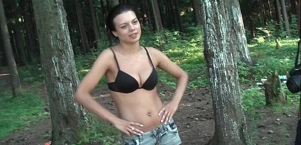  Titted brunette developed on a blowjob in the woods